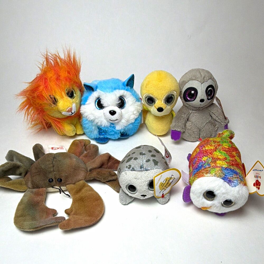 Ty mini Beanie Boos/Babies lot of 7, lion seal sloth crab owl